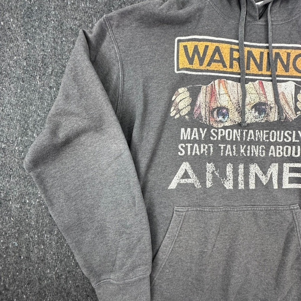 Anime Warning Graphic Hoodie Black Pullover Port Company Sweatshirt Mens 2XL - Picture 8 of 9